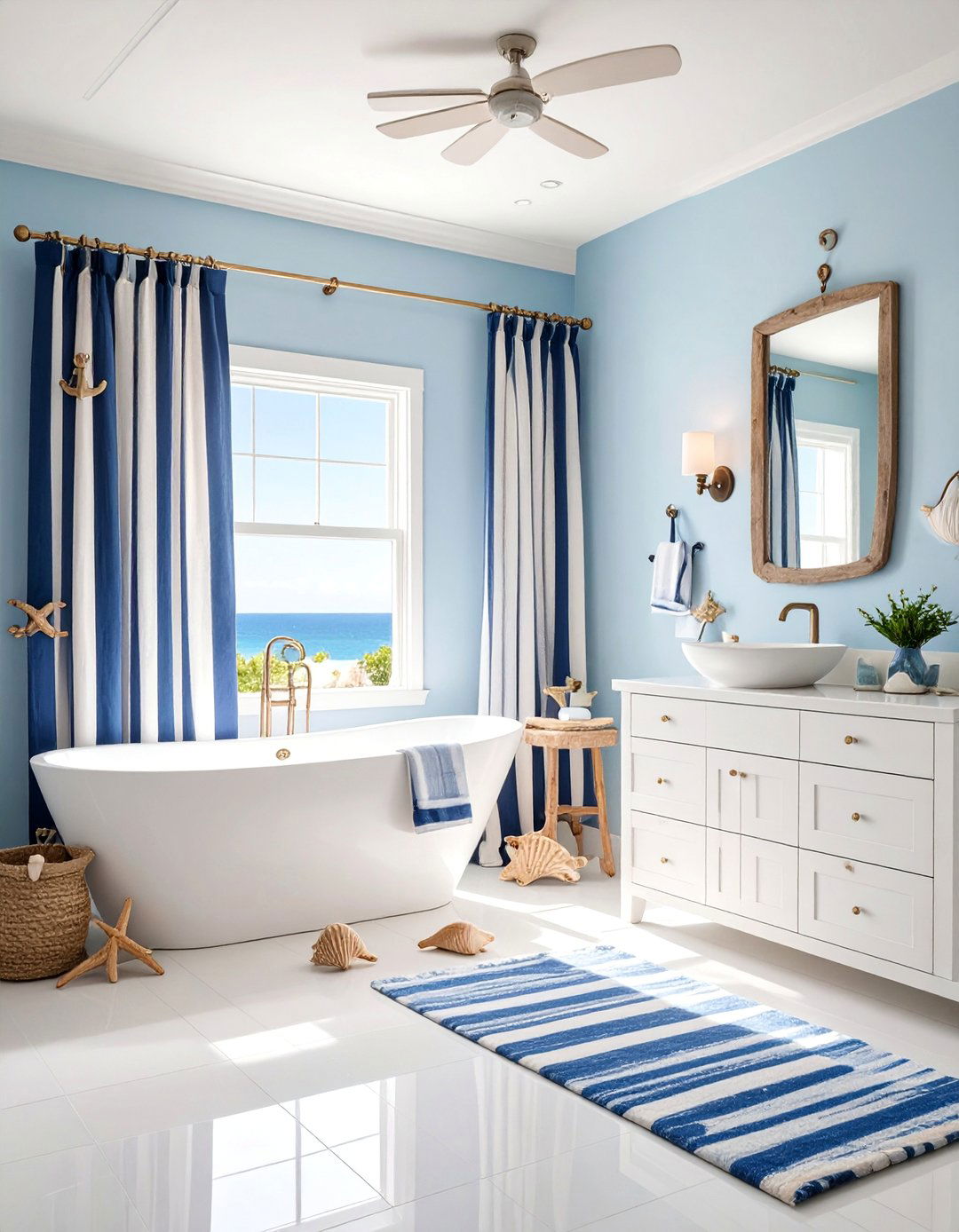 Coastal Nautical Bathroom Curtains with Ocean Inspired Elements - 25 bathroom curtain ideas