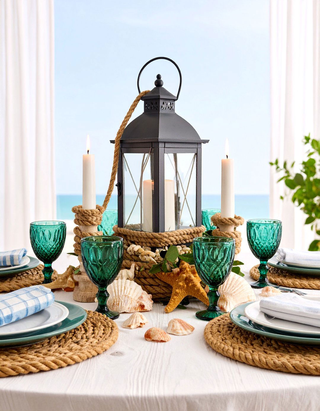 Coastal Nautical Rope Lantern Centerpiece - 25 Lantern Centerpiece Ideas