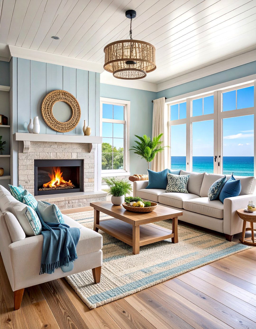Coastal Nautical Style Setup - 25 Electric Fireplace Ideas With Tv Above