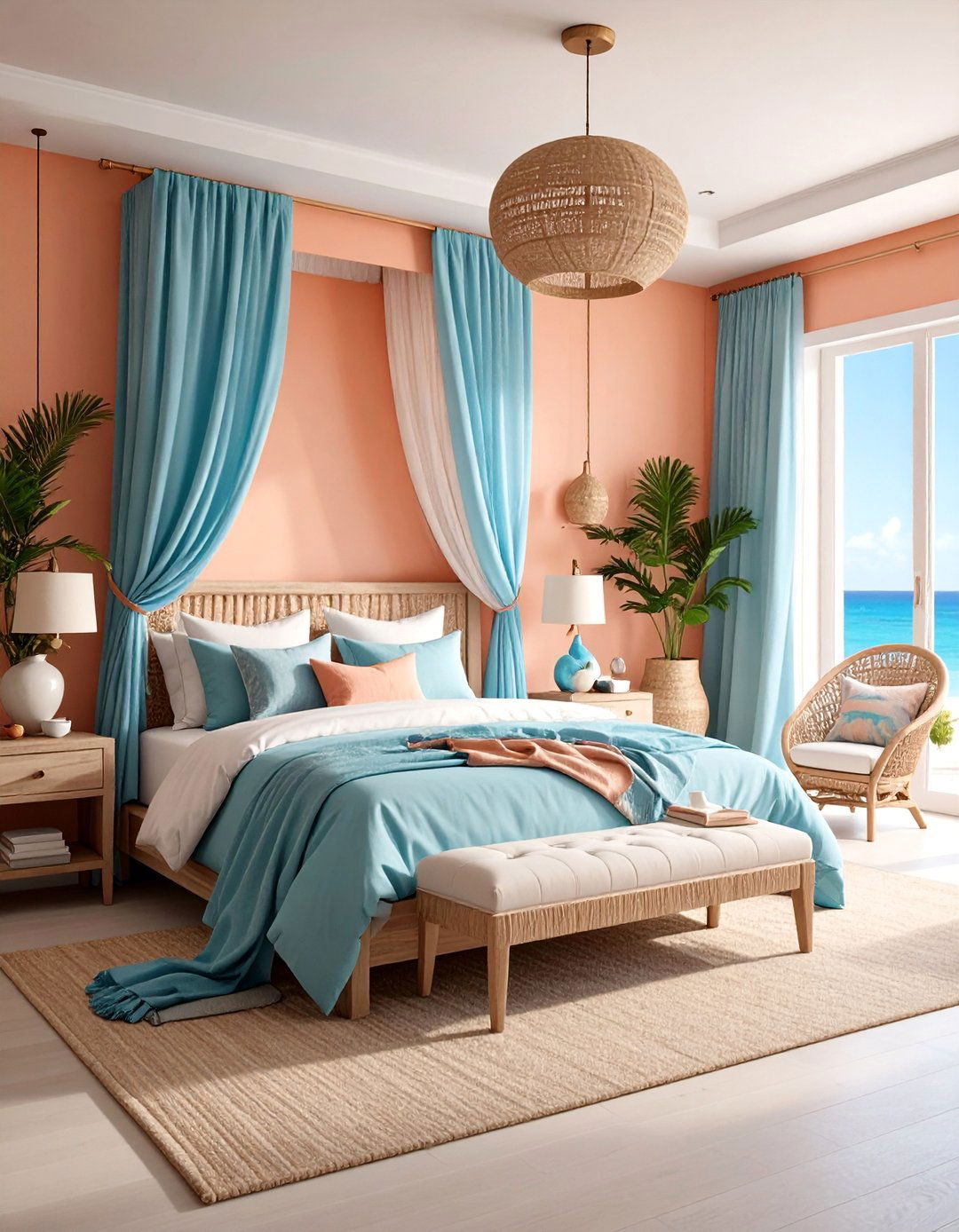 Coastal Peach Bedroom with Ocean Influences - 25 Peach Bedroom Ideas