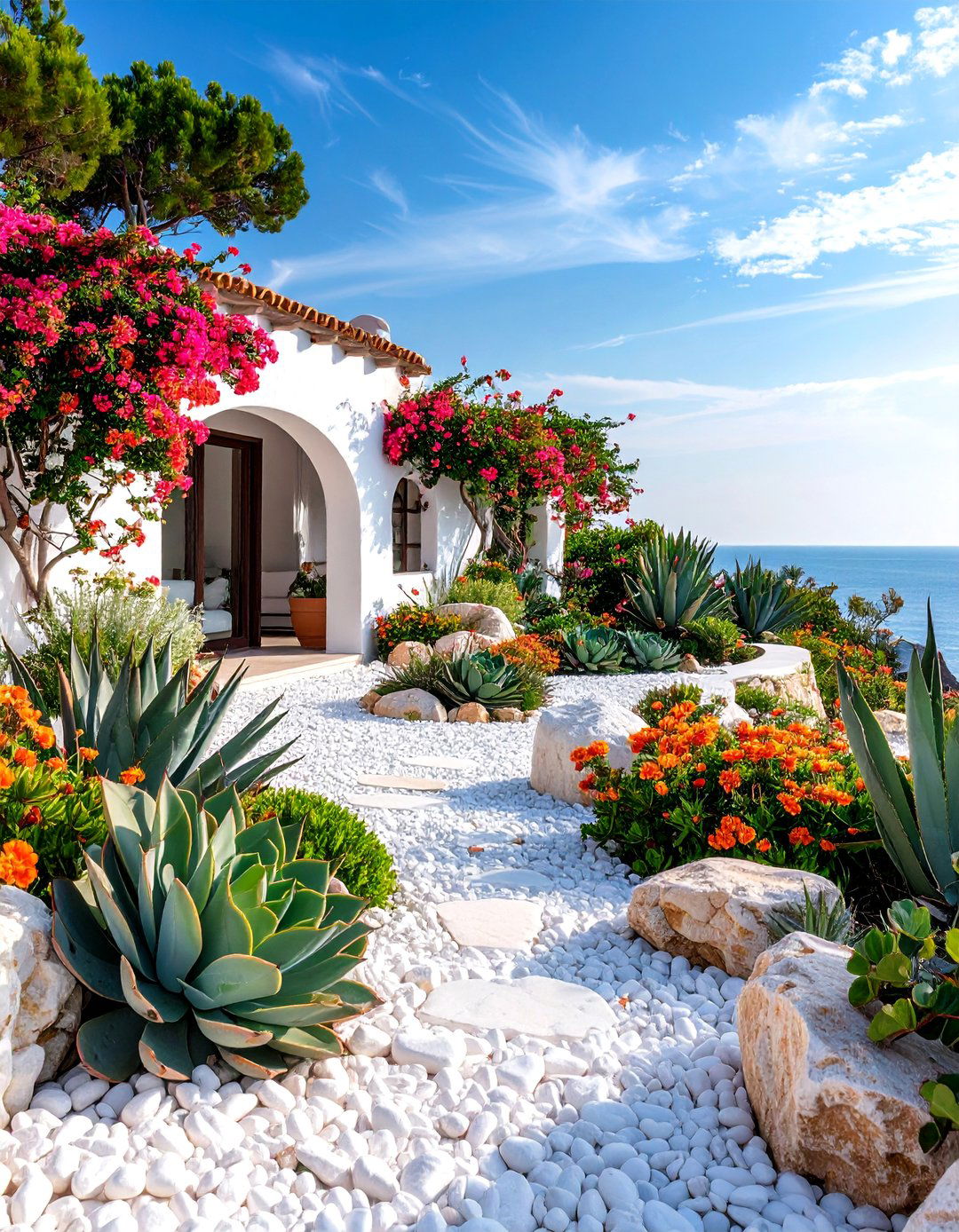 Coastal Pebble Garden with Succulents - 25 Greek Garden Ideas