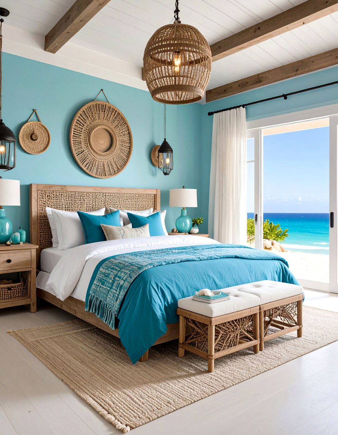 Coastal Periwinkle Bedroom with Natural Wood Elements - 25 Periwinkle Bedroom Ideas