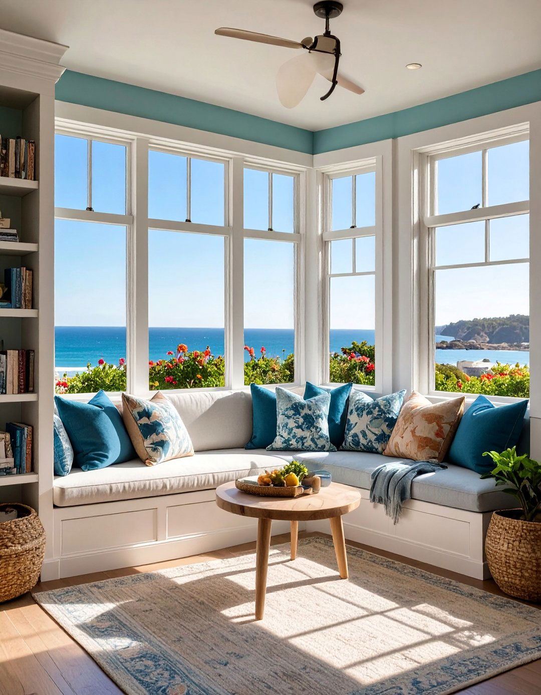 Coastal Reading Nook with Built in Seating - 25 Beach House Decor Ideas