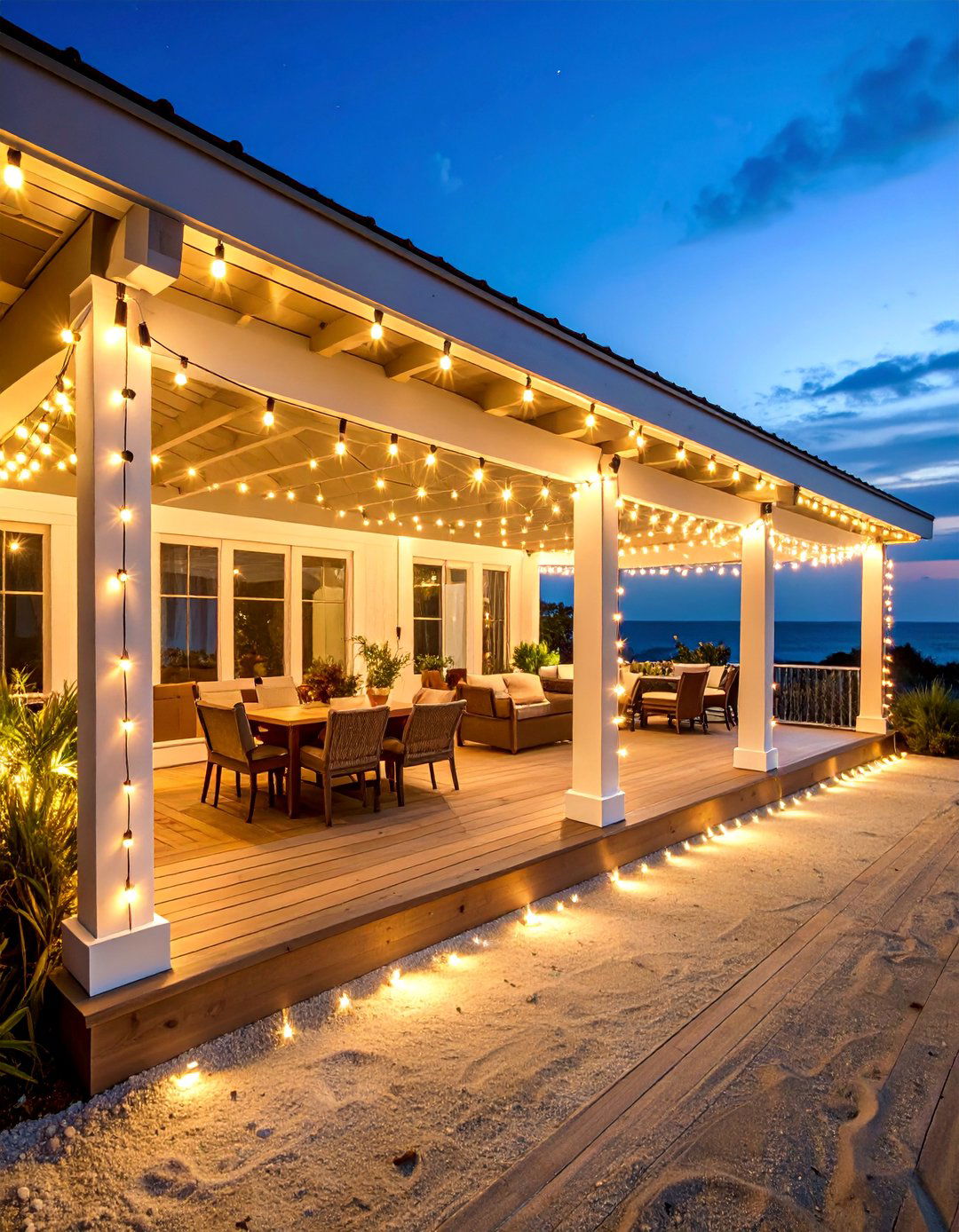 Coastal Rope Light Border - 25 Covered Patio Lighting Ideas