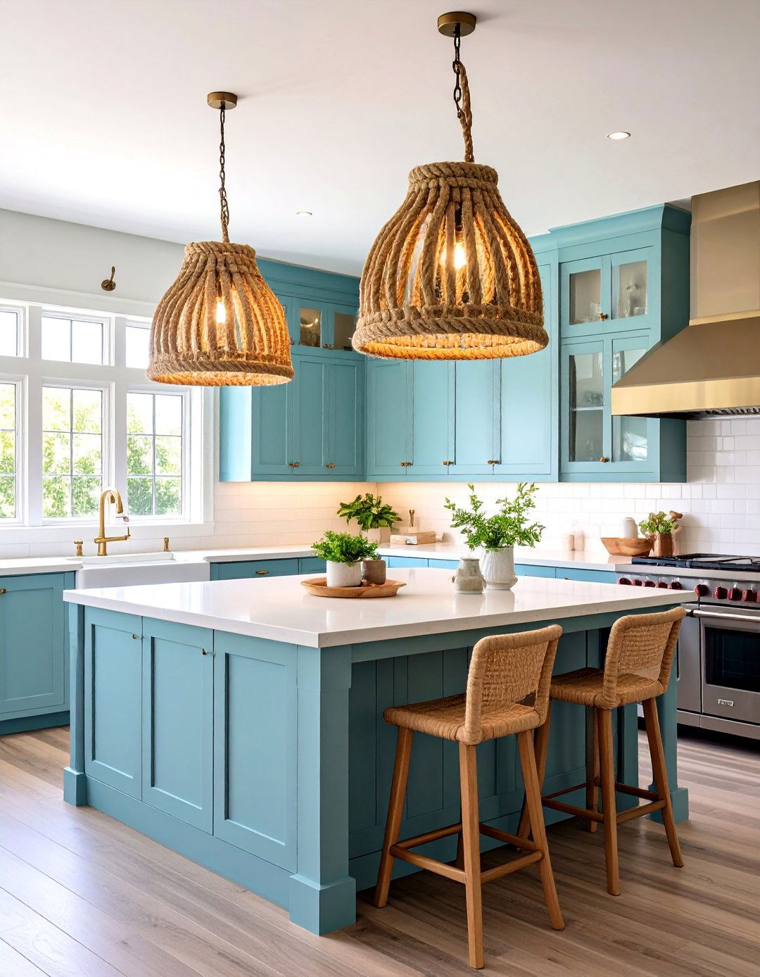 Coastal Rope Wrapped Pendant Lighting - 25 Kitchen Island Lighting Ideas