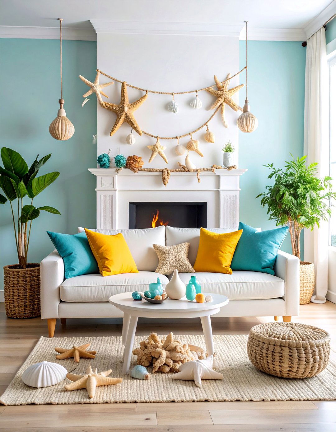 Coastal Rope and Seashell Nautical Garland - 25 Mantel Garland Ideas