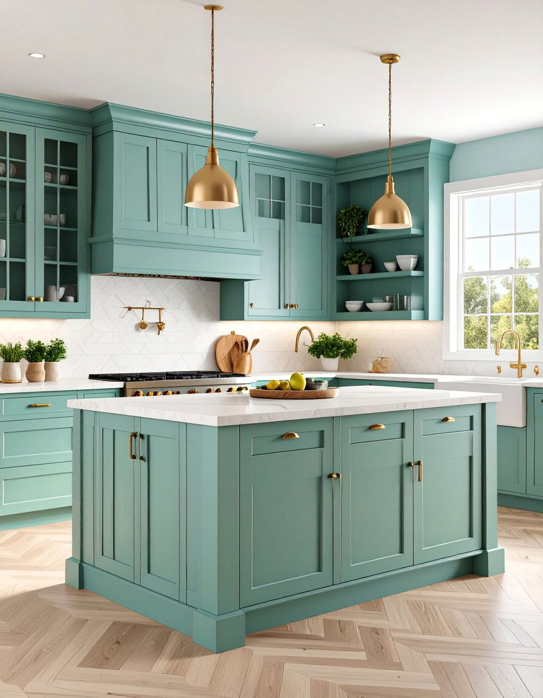 Coastal Sage Green Island with Beadboard Paneling - 25 Sage Green Kitchen Island Ideas