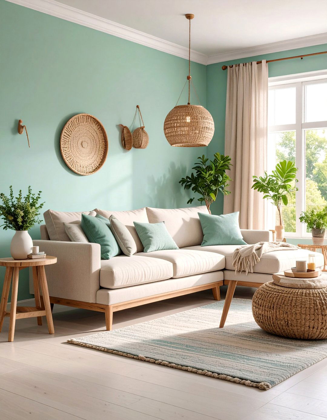 Coastal Scandinavian Mint and Driftwood Retreat - 25 Pastel Living Room Ideas