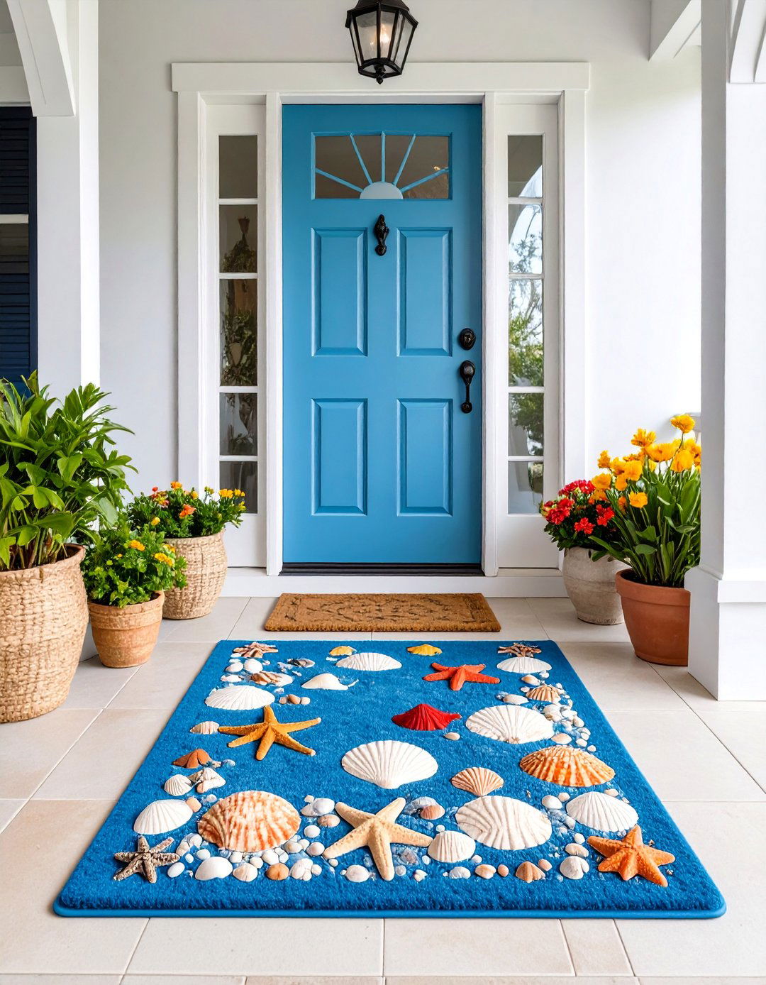 Coastal Seashell and Starfish Design - 25 Front Door Mat Ideas