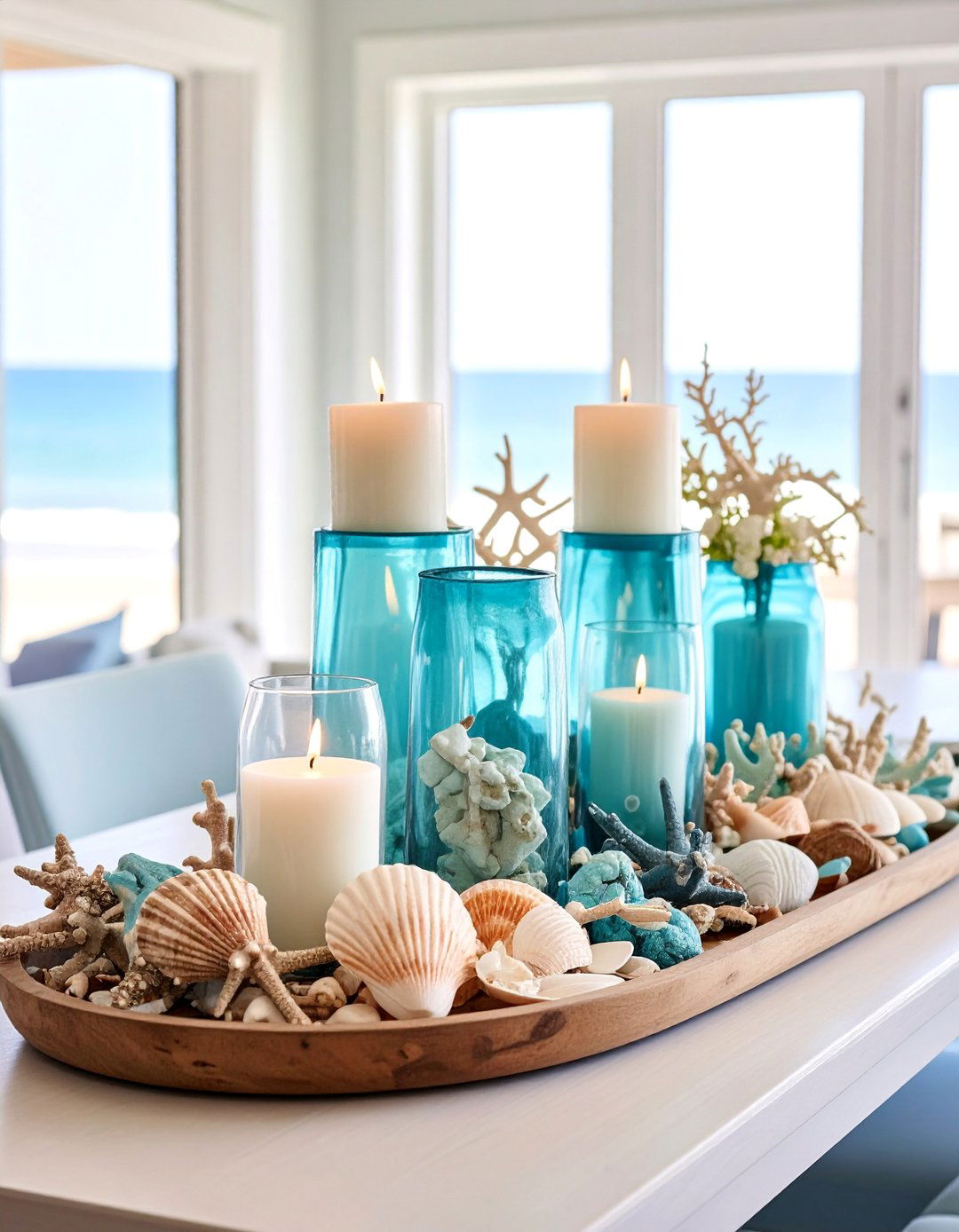 Coastal Shell and Driftwood Display - 25 Dining Table Centerpiece Ideas