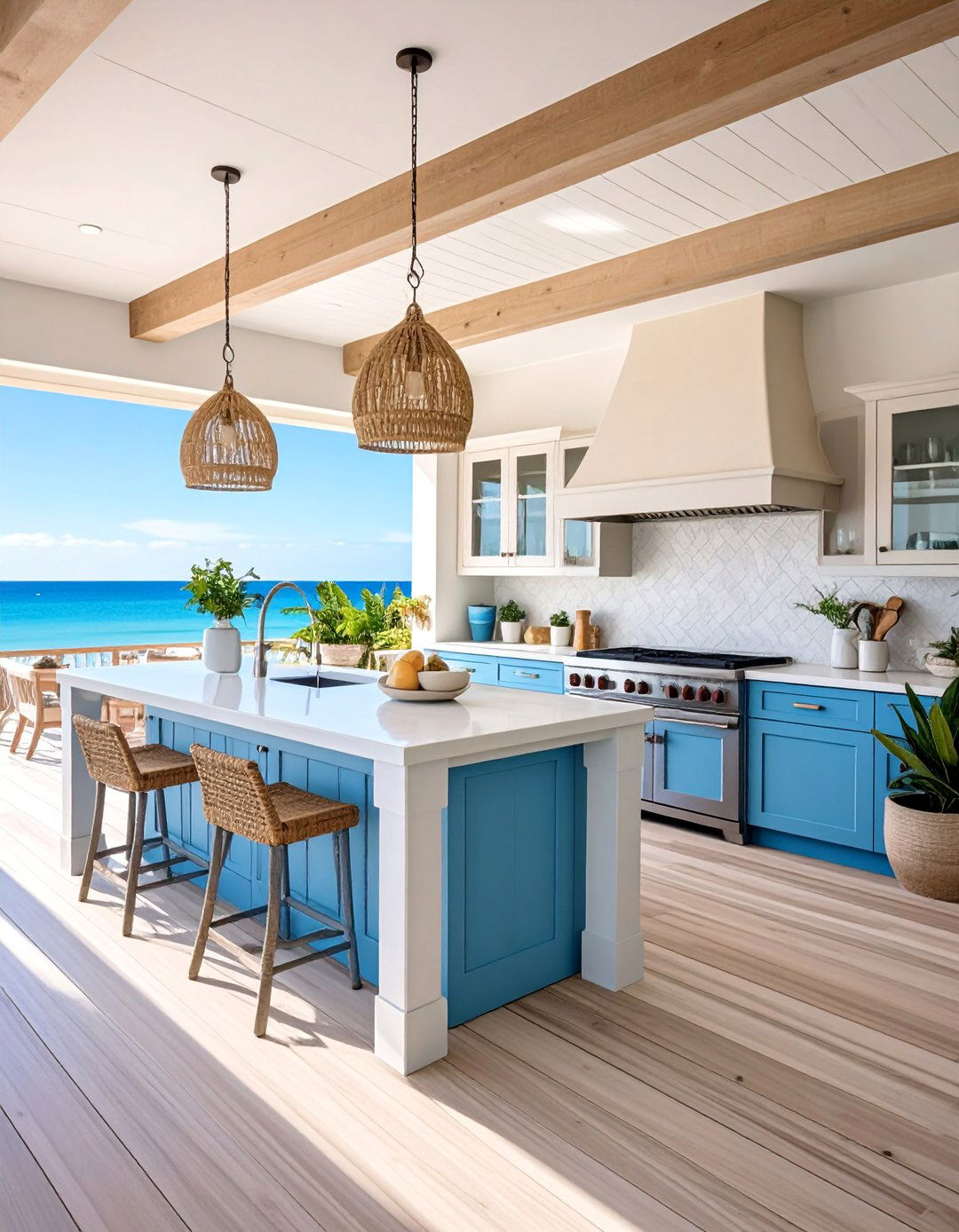 Coastal Stucco Outdoor Kitchen with Shiplap Bar - 25 Stucco Outdoor Kitchen Ideas