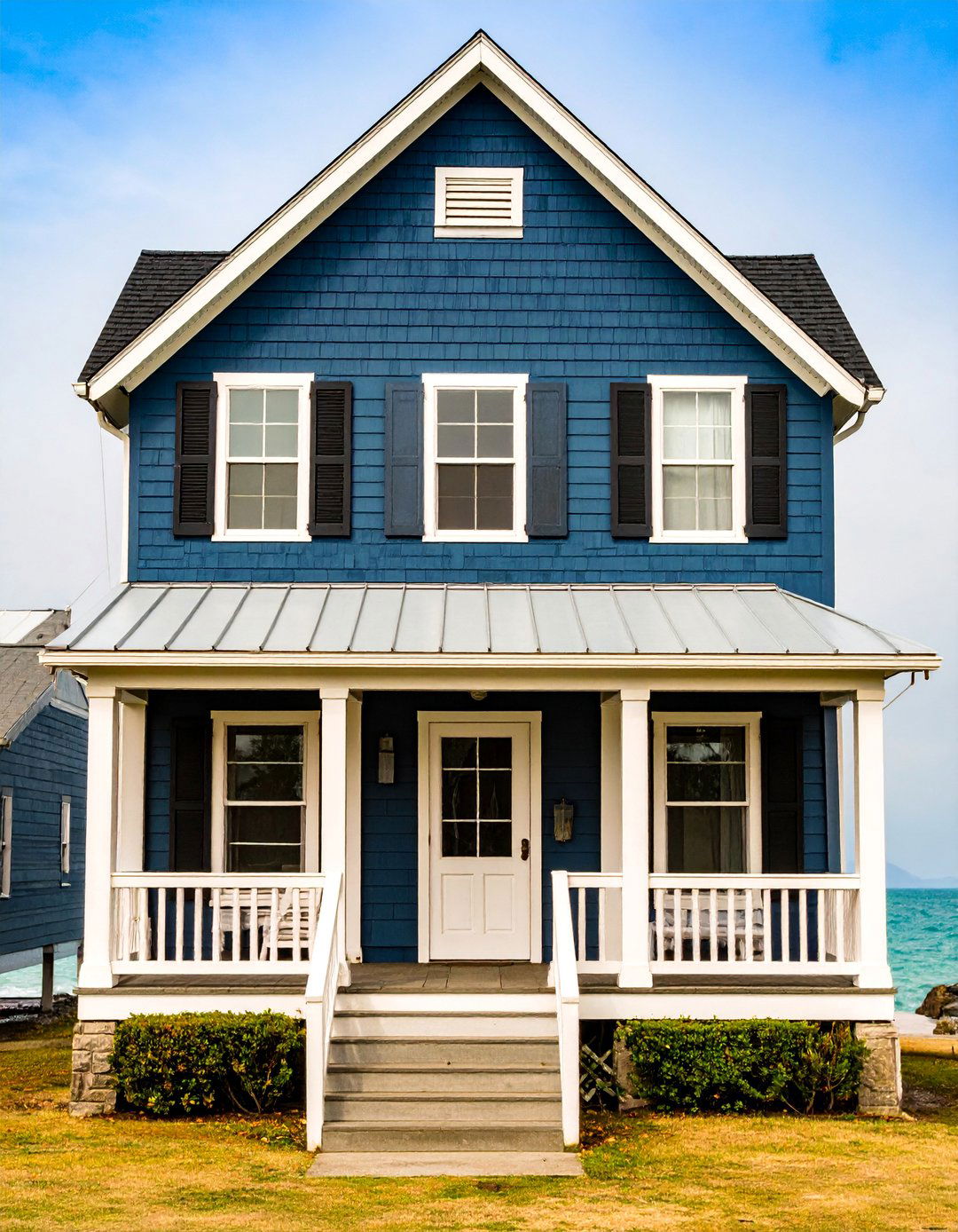 Coastal Style Dark Blue with Black Hurricane Shutters - 25 Dark Blue House With Black Trim