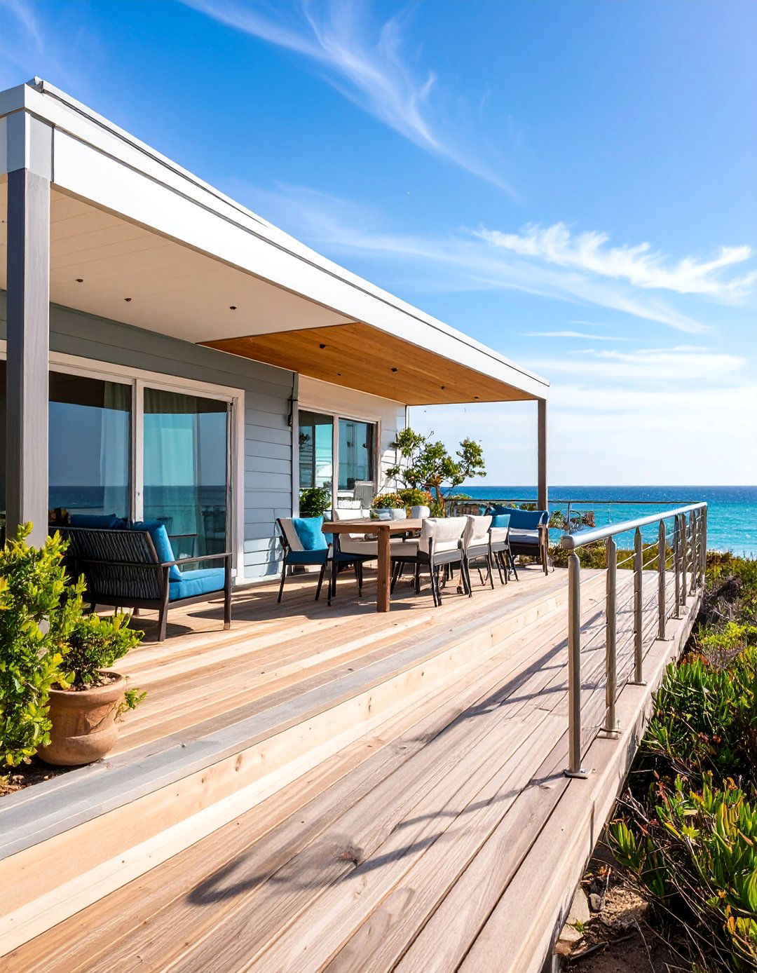 Coastal Style Deck with Weather Resistant Materials - 25 Mobile Home Deck Ideas