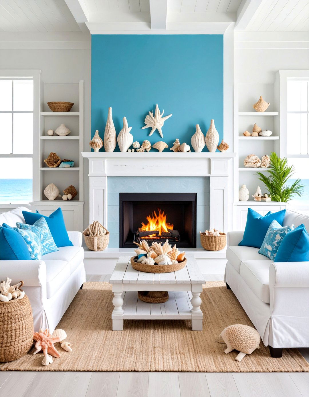 Coastal Style Fireplace with Weathered Wood Accents - 25 Small Living Room Fireplace Ideas