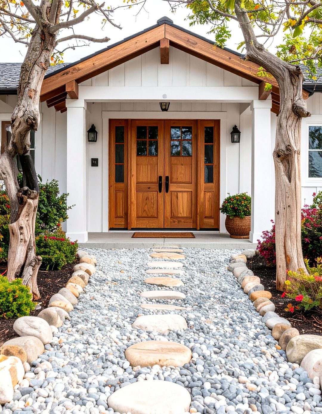 Coastal Style Gravel Driveway with Weathered Driftwood Borders - 25 Gravel Driveway Ideas