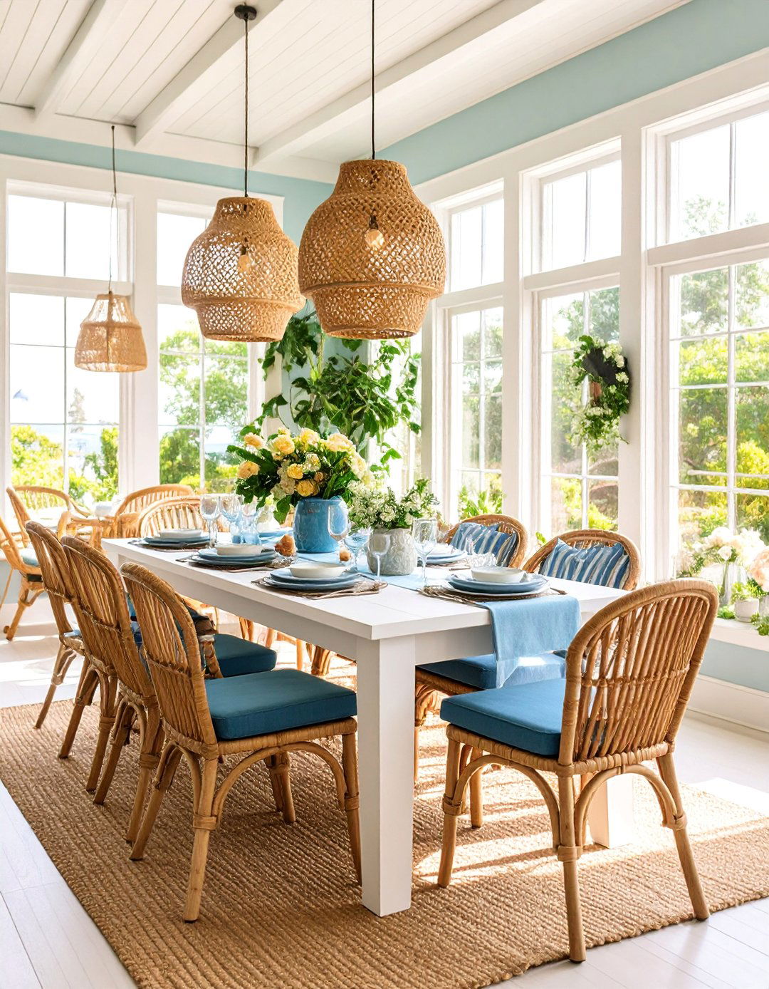 Coastal Sunroom Dining Room with Ocean Inspired Elements - 25 Sunroom Dining Room Ideas