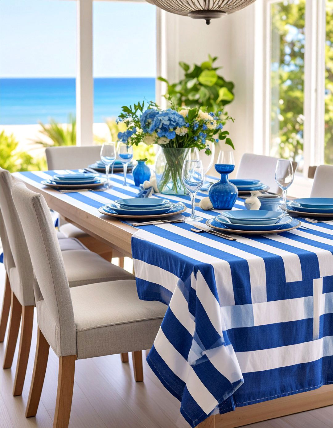 Coastal Table Runner with Nautical Stripes - 25 Table Runner Ideas