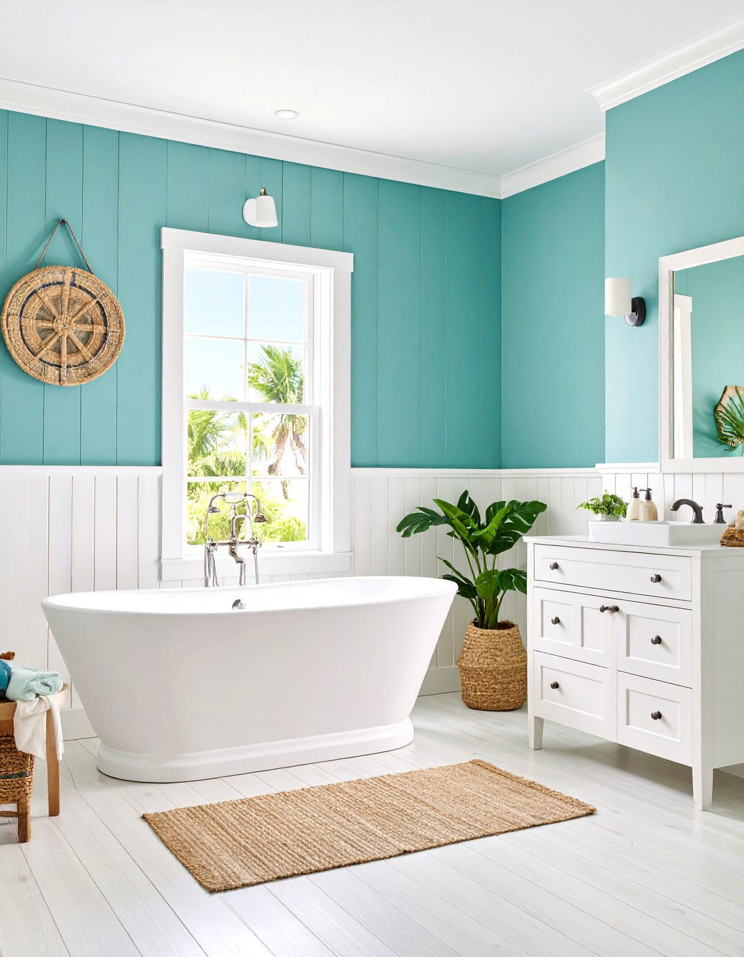 Coastal Teal Beadboard Bathroom - 25 Teal Bathroom Ideas
