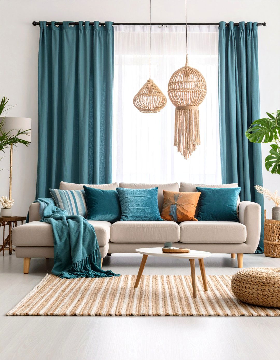 Coastal Teal and Driftwood Grey Theme - 25 Teal and Grey Living Room Ideas