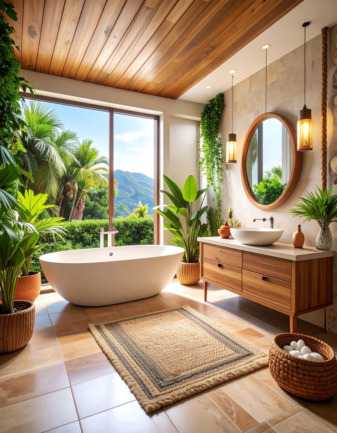 Coastal Terracotta Bathroom with Natural Stone - 25 terracotta home decor ideas