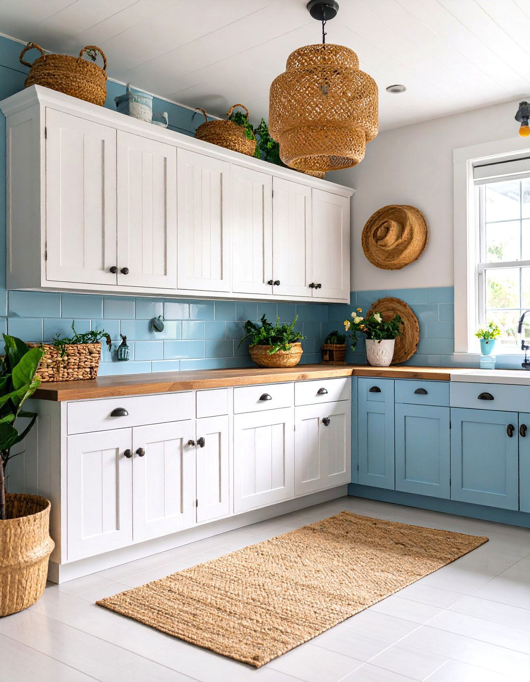 Coastal Theme Garage Laundry with Blue Accents - 25 Garage Laundry Room Ideas