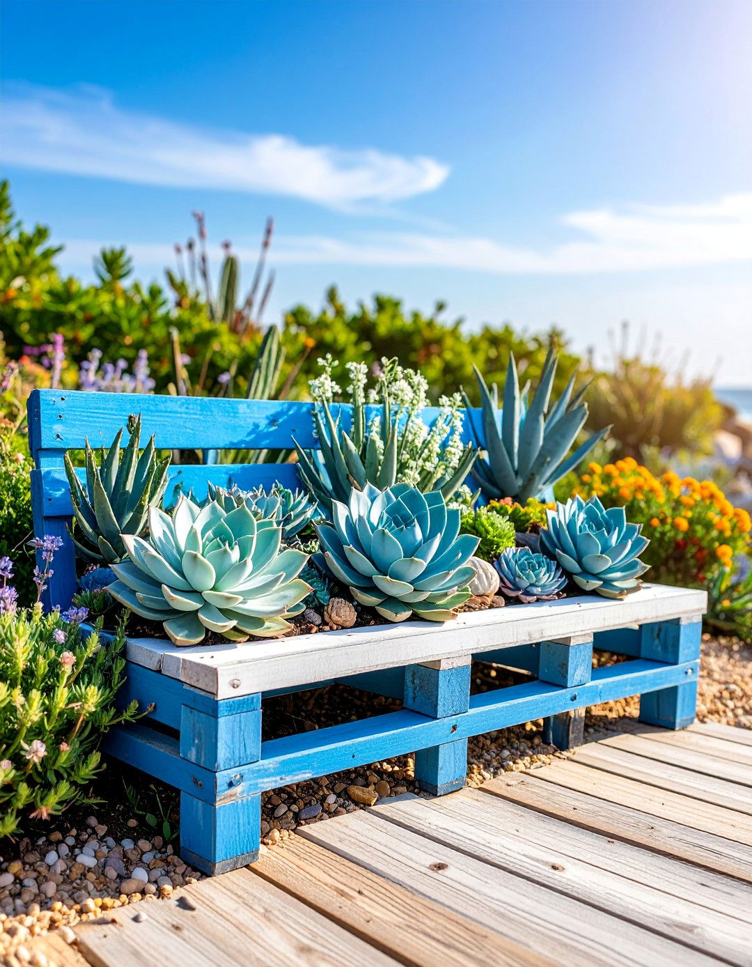 Coastal Themed Succulent Garden - 25 Vertical Pallet Garden Ideas