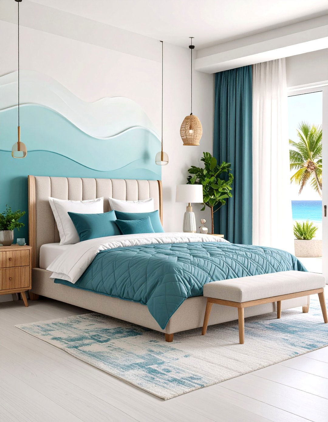 Coastal Waves Bedroom with Flowing Blue Textures - 25 Ocean-themed Bedroom Ideas