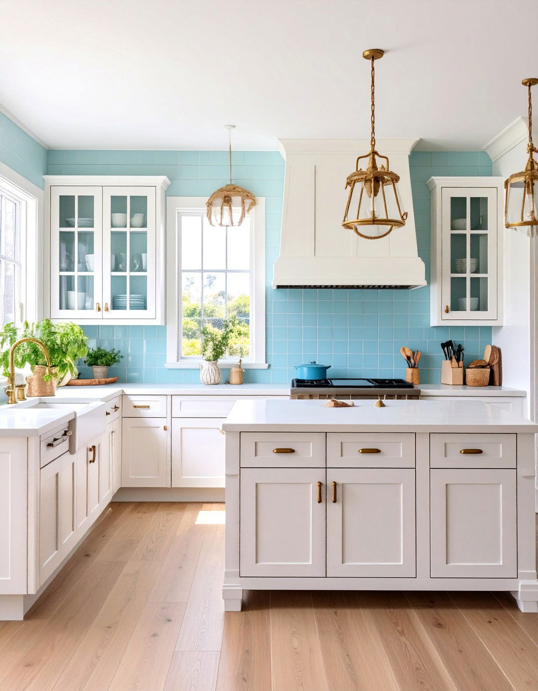 Coastal White Cabinets with Weathered Brass Hardware - 25 White Kitchen Cabinets With Gold Hardwar