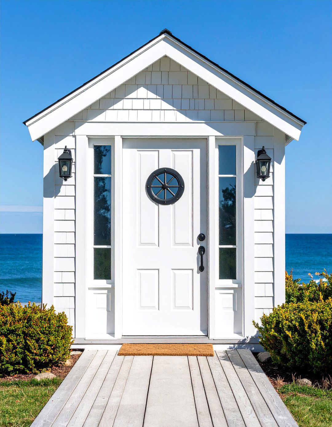 Coastal White Front Door with Nautical Hardware - 25 White Front Door Ideas