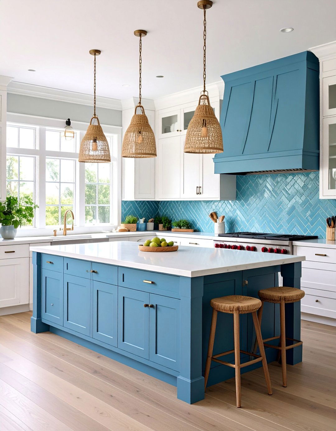 Coastal White Kitchen with Blue Accents - 25 White Kitchen Ideas