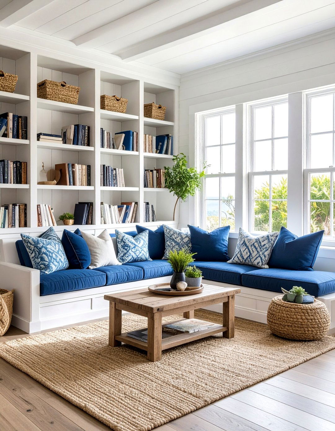 Coastal White Shiplap Bookcases Around Window Bench - 25 Bookcases Around Window Design Ideas