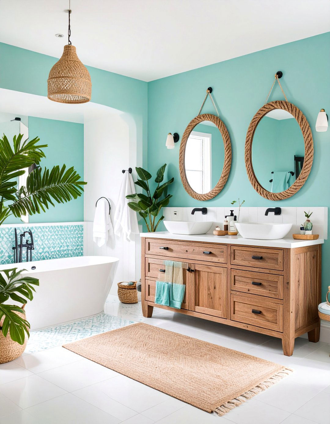 Coastal White Tile Bathroom with Beach Elements - 25 White Tile Bathroom Ideas