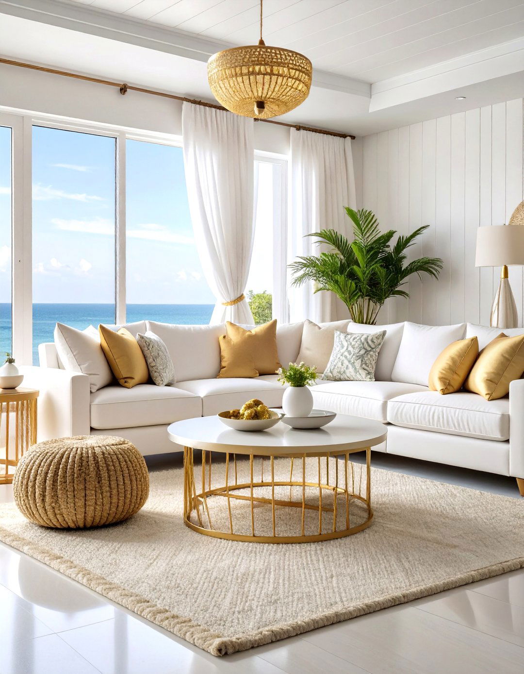 Coastal White and Gold Living Room - 25 White and Gold Living Room Ideas