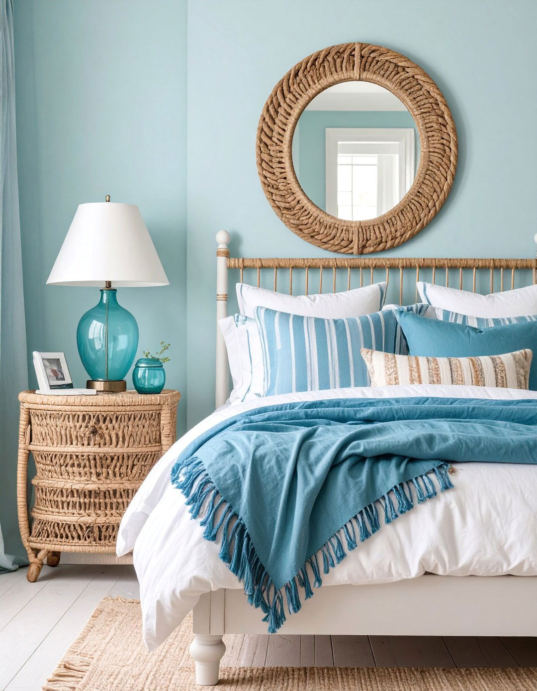 Coastal Whitewashed Mirror Behind Nightstand - 25 Mirror Behind Nightstand Design Ideas