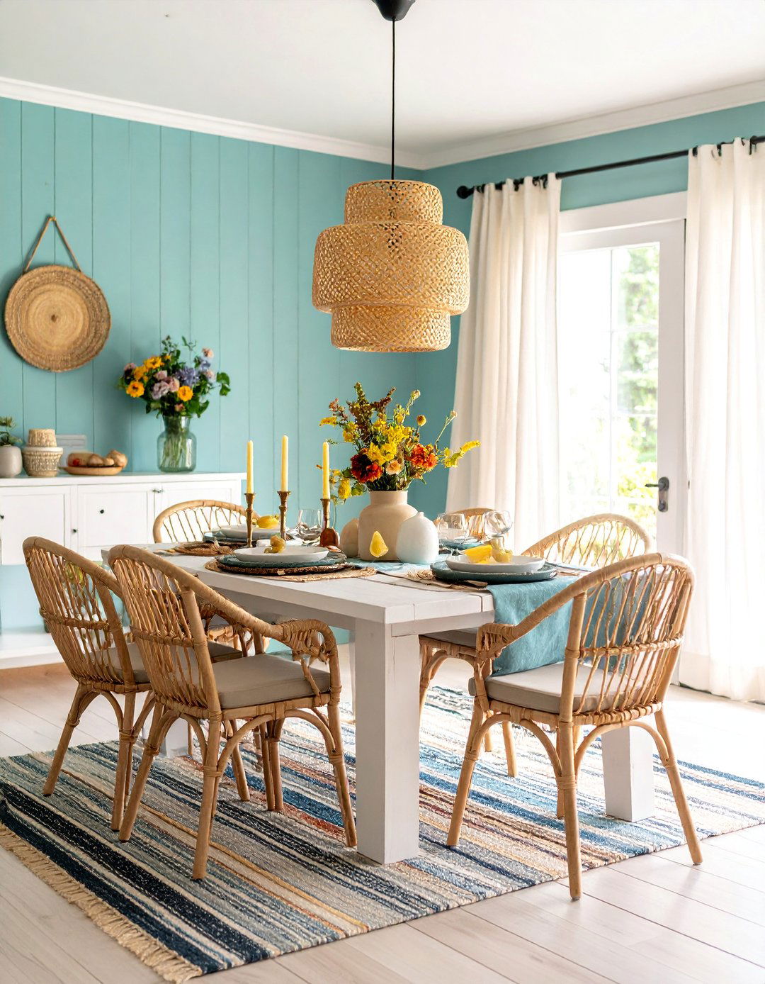 Coastal s Dining Room with Wicker and Pastels - 25 70s Dining Room Design Ideas