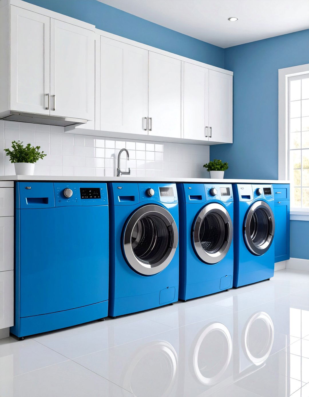 Cobalt Blue Appliances with White Surroundings - 25 Blue Laundry Room Ideas