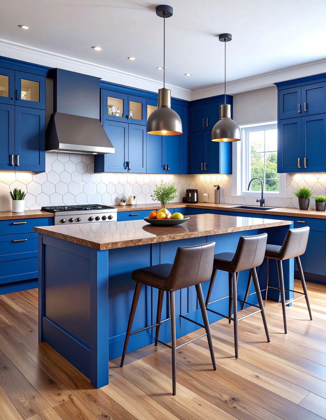 Cobalt Blue Flat Panel Cabinets with Chocolate Brown Granite - 25 blue kitchen cabinets with brown granite countertops