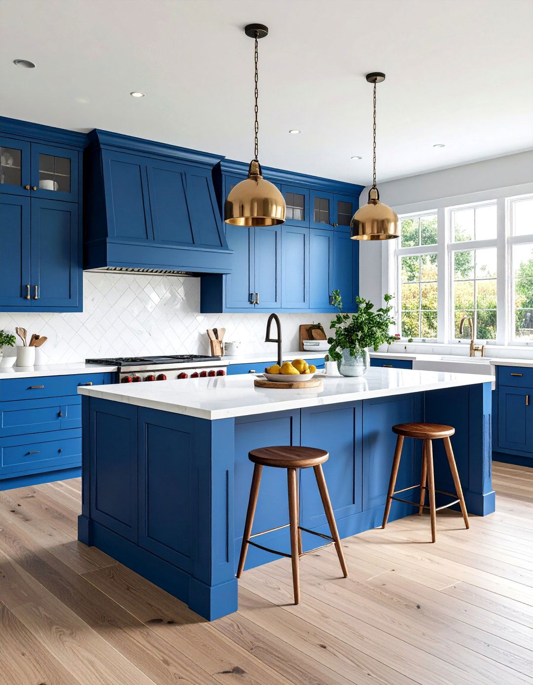 Cobalt Blue Island with White Perimeter Cabinets - 25 blue farmhouse kitchen cabinets