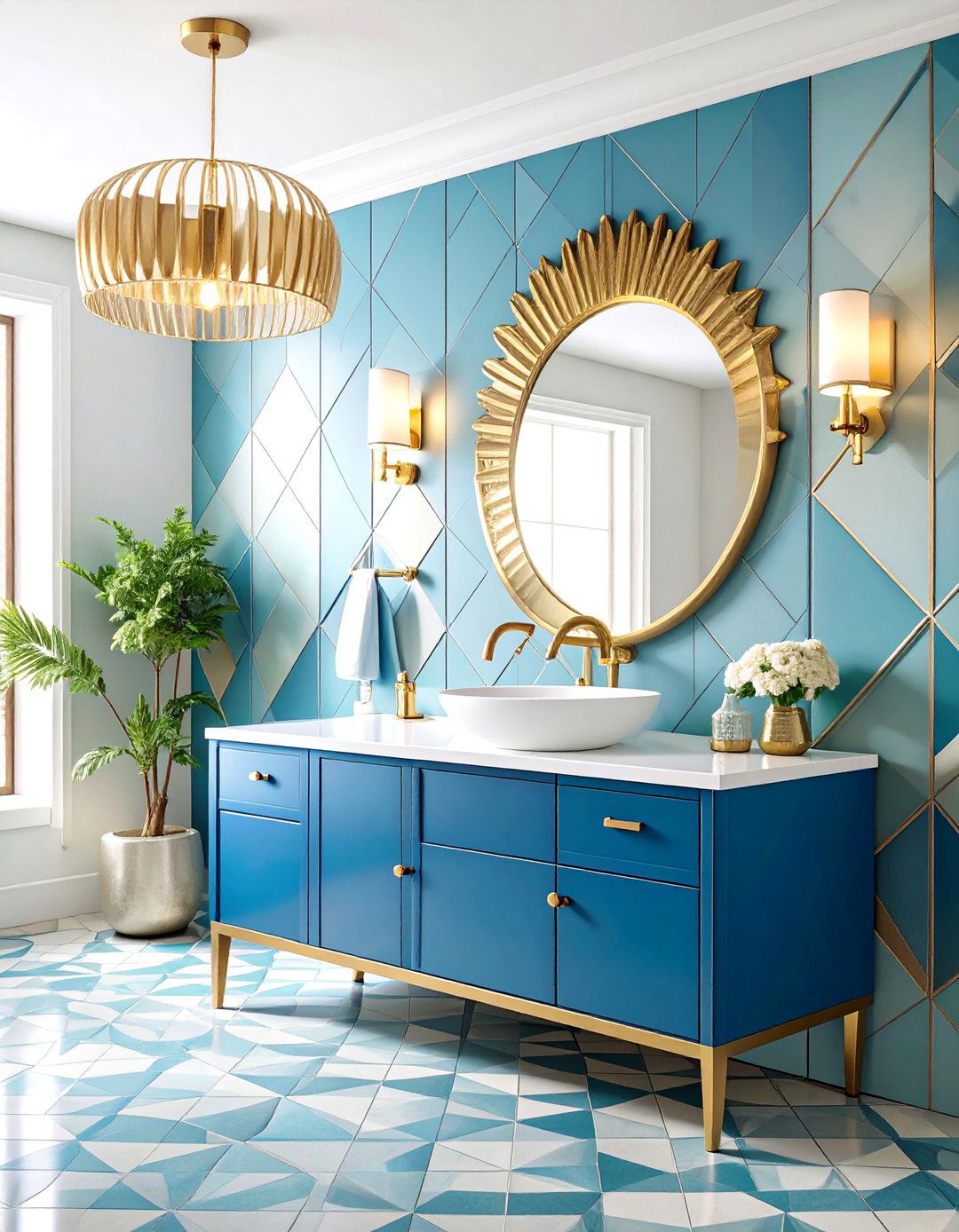 Cobalt Blue Maximalist Powder Room with Bold Patterns - 25 blue powder room ideas