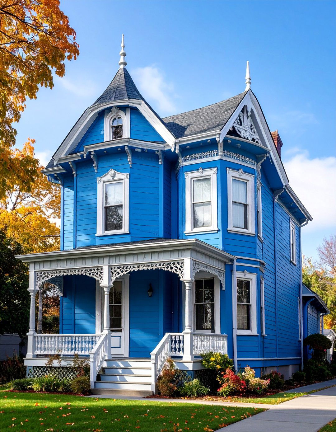 Cobalt Blue Victorian with Silver Metallic Trim - 25 blue victorian house colors