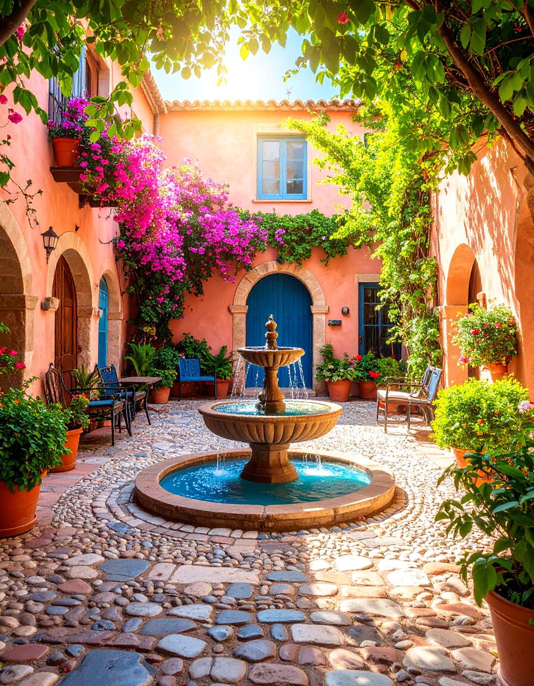 Cobblestone Courtyard with Central Feature - 25 Hardscape Ideas