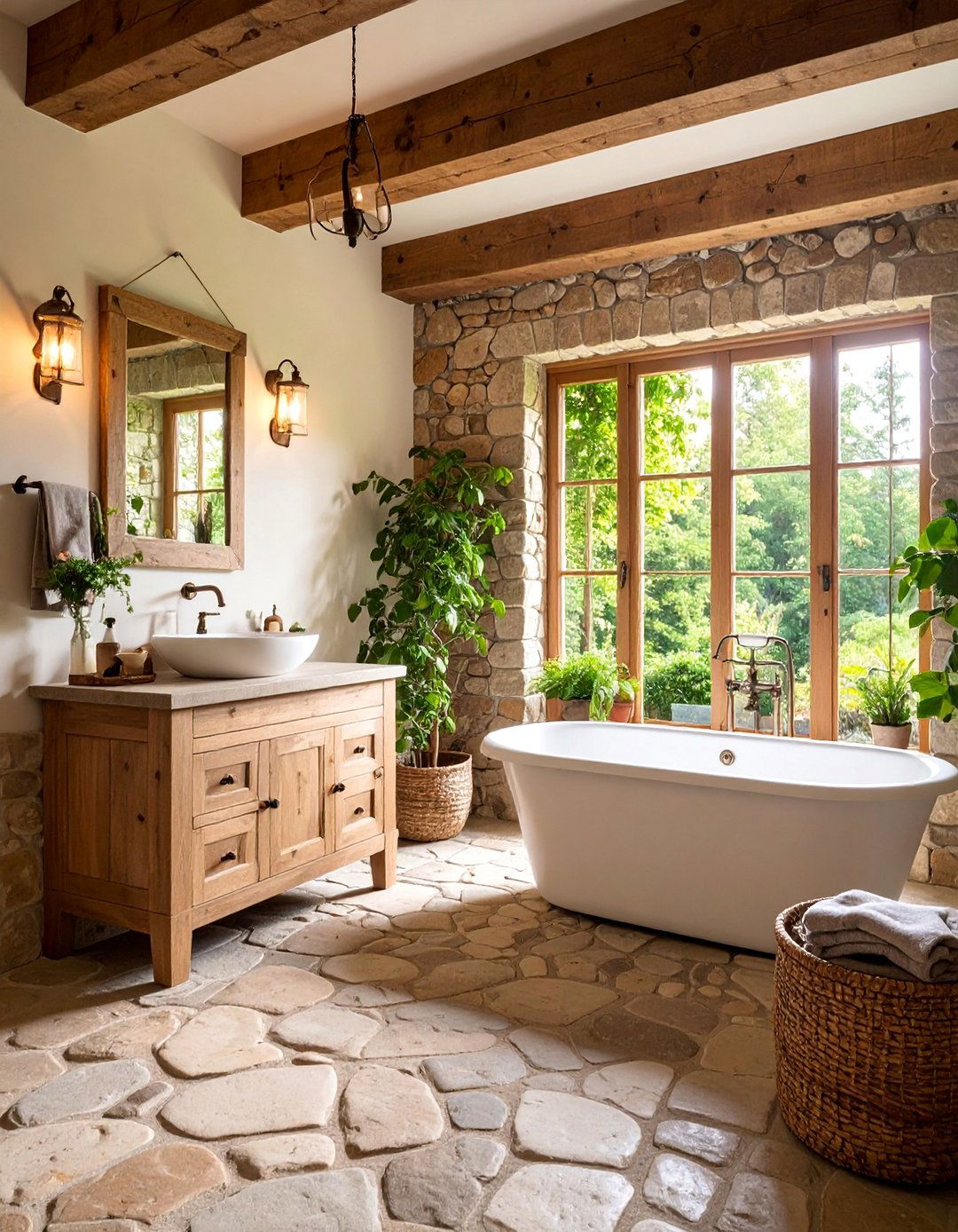 Cobblestone English Countryside Bathroom - 25 Stone Bathroom Ideas