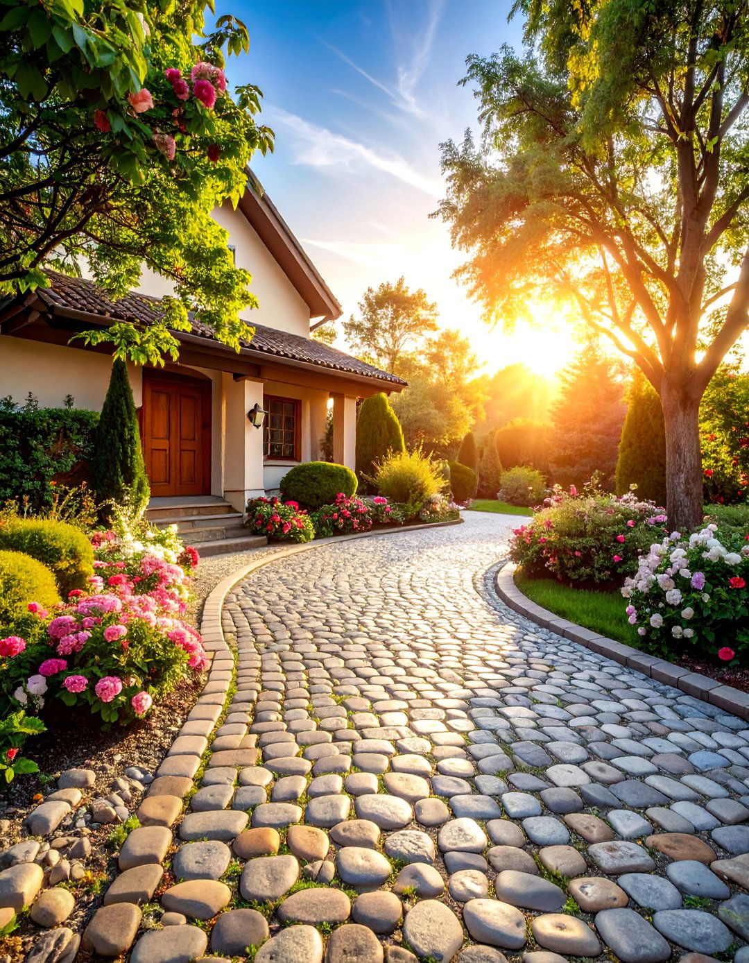 Cobblestone Entrance with Traditional Charm - 25 driveway entrance ideas