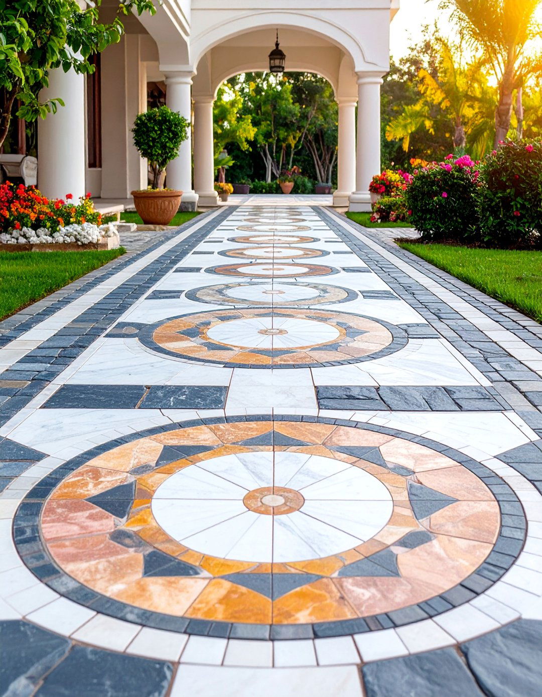 Cobblestone Walkway with Decorative Inlays - 25 Cobble Stone Walkway Ideas
