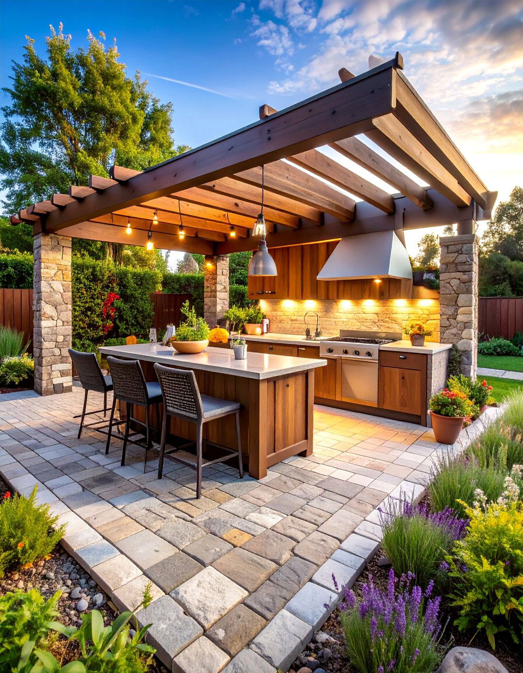 Cobblestone and Timber Kitchen - 25 Rustic Outdoor Kitchen Ideas