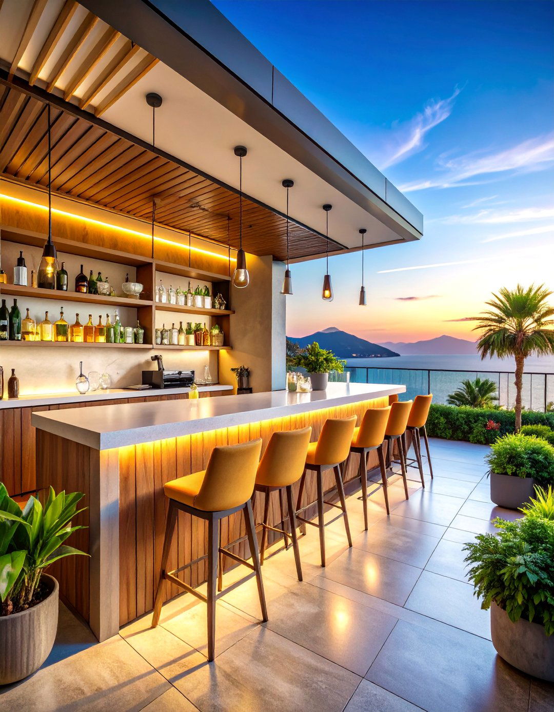 Cocktail Bar Balcony with Built in Bar Counter - 25 Large Balcony Ideas