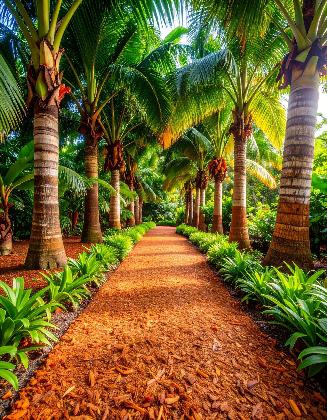 Coconut Coir Pathway with Tropical Plant Companions - 25 Mulch Pathway Ideas