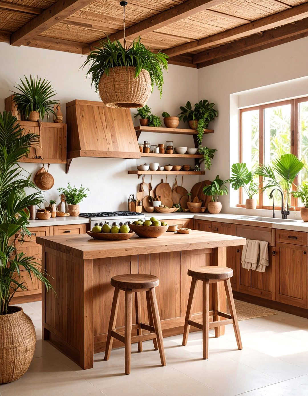 Coconut Grove Kitchen with Natural Fiber Textures - 25 Tropical Kitchen Ideas