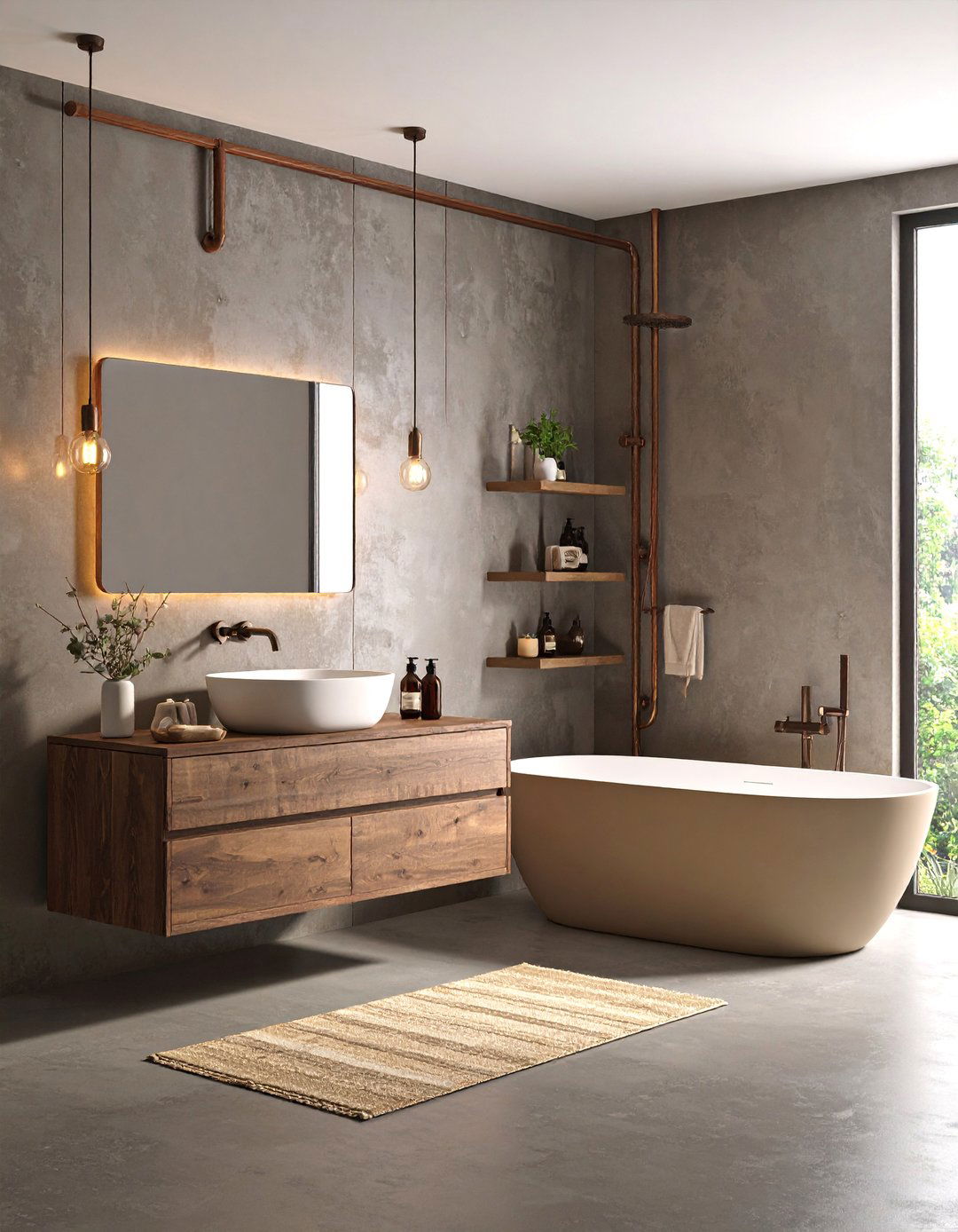 Coffee And Concrete Brown Bathroom Industrial - 25 Brown Bathroom Ideas