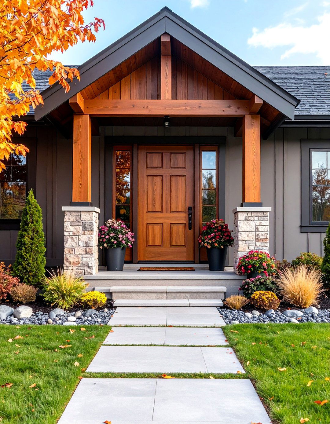 Coffee Brown Front Door with Modern Farmhouse Elements - 25 Brown House Front Door Colors